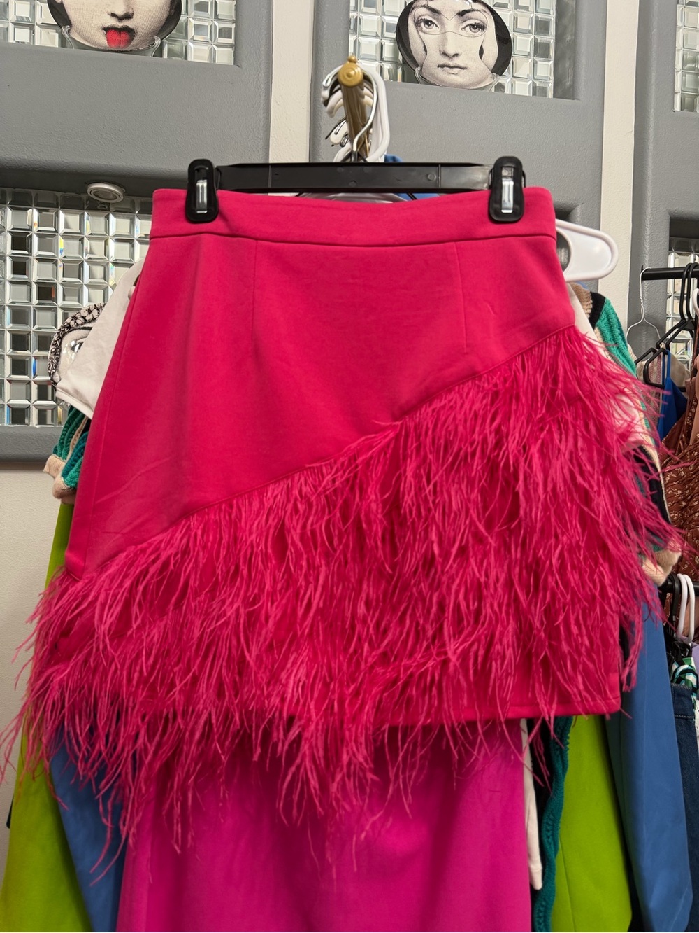 Fuchsia Feather Trim Mini Skirt - Women